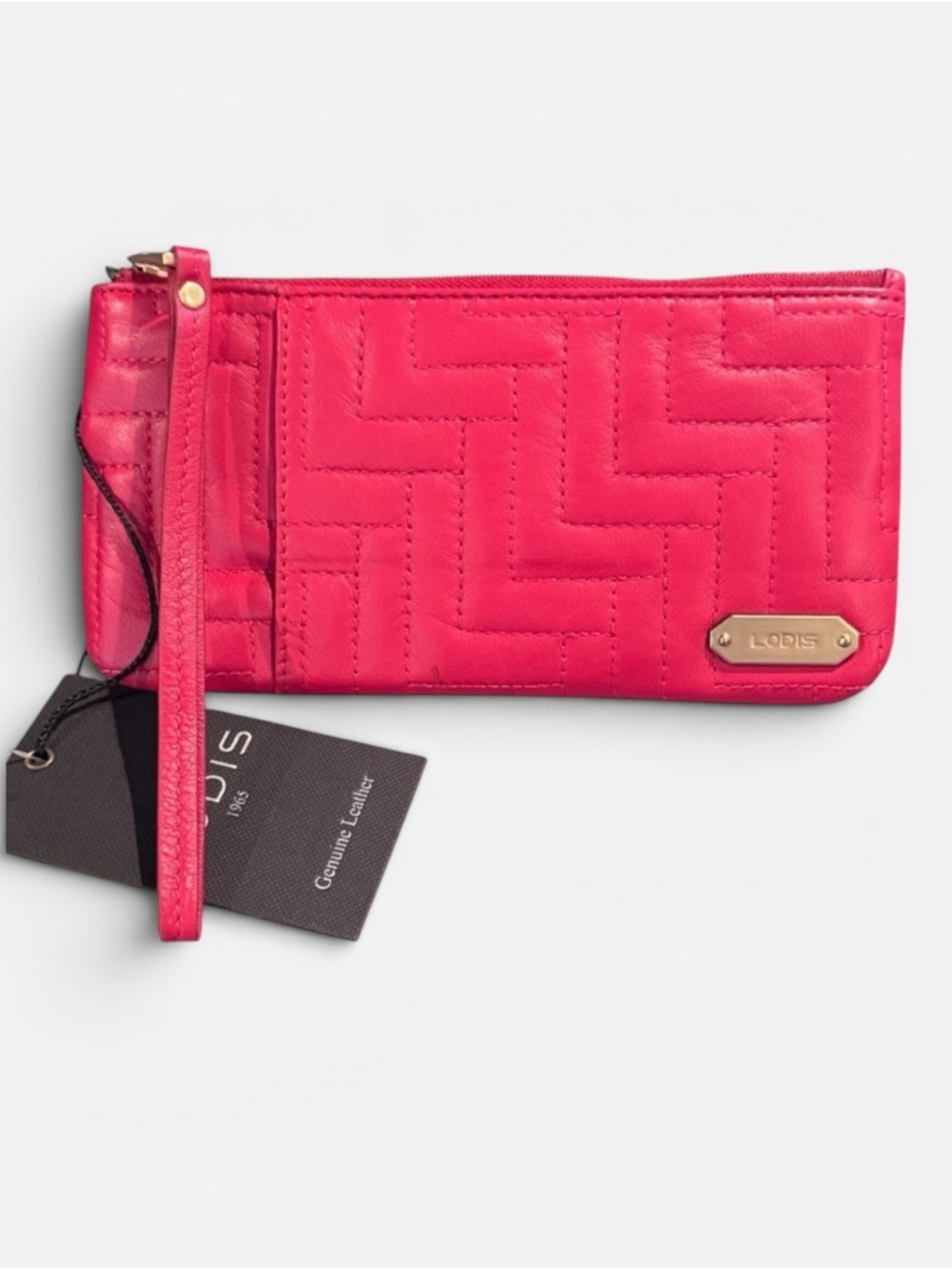 LODIS Red Zip Quilted Leather Wristlet
